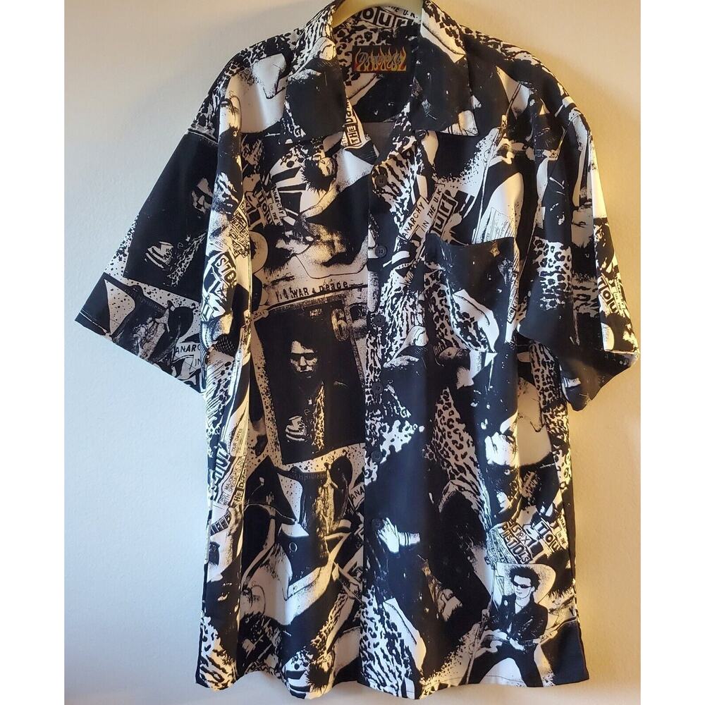 Dragonfly Sex Pistols Tour Dates Short Sleeve Button Shirt Mens XL Punk Rock Vtg